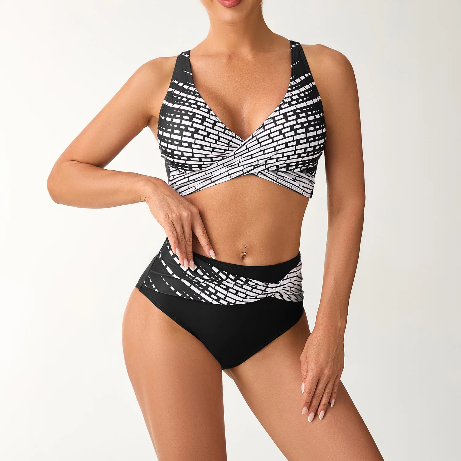 

Bathing Suit Women European And American Split Swimsuit Sexy Tight-fitting High-elastic Printed Halter Women's Bikini Swimsuit S