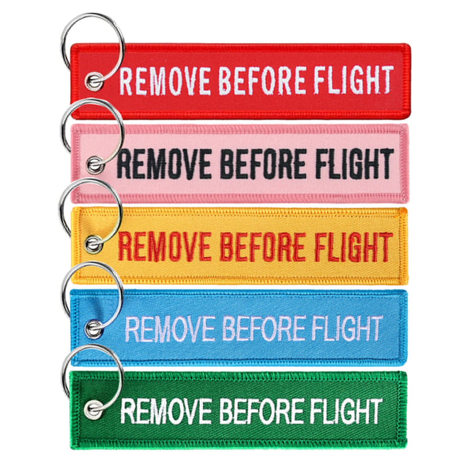 5Pcs Remove Before Flight Both Sides Embroidery Red Pendant Key Chain Car Backpack Keychain for Aviatior Lovers Trinkets