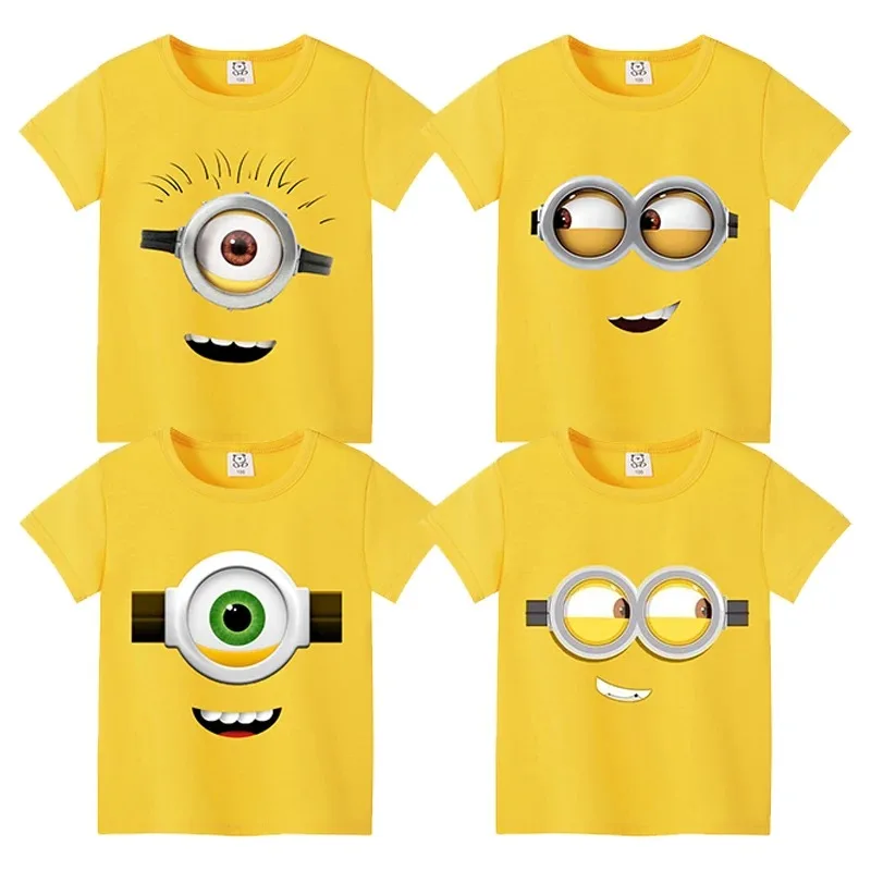 Minions Print Children Cotton T-Shirt Skin Friendly Comfort Short Sleeve Tops Boys Girls Casual Birthday Gift Outfit