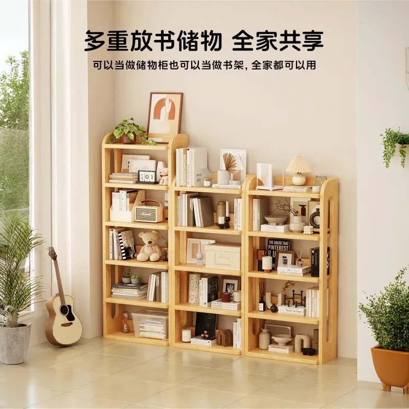 Solid wood bookshelf shelf floor-to-ceiling integrated wall corner locker simple children's student desk pine bookcase