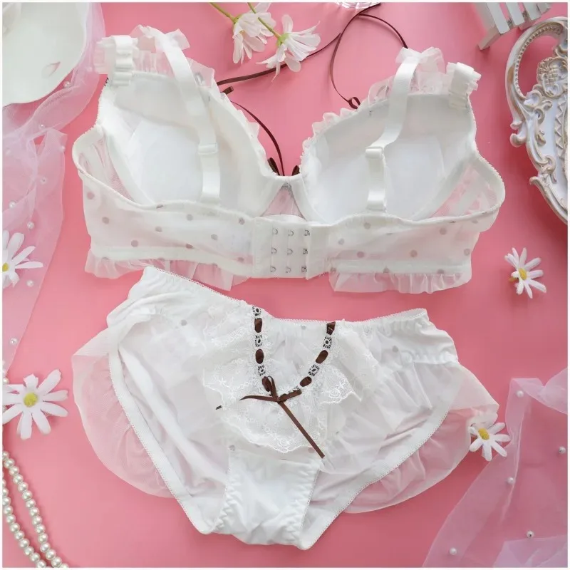 Japan Kawaii Dessous Wasserlösliches Band Polka Dot Luxus Sheer Cup Push Up BH Schulmädchen Stil Niedliches Sexy Reines Bralette Set