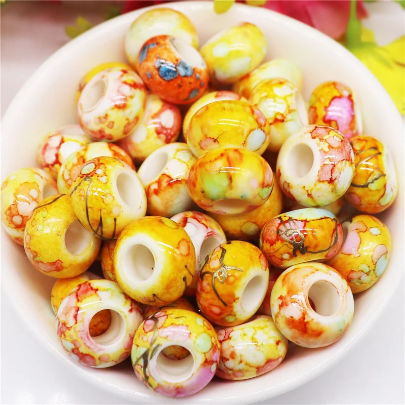 10Pcs Color Marble Color Murano Beads Large Hole Spacer European Beads Charms Fit Bracelet Necklace DIY Jewelry Garden Decor Bar