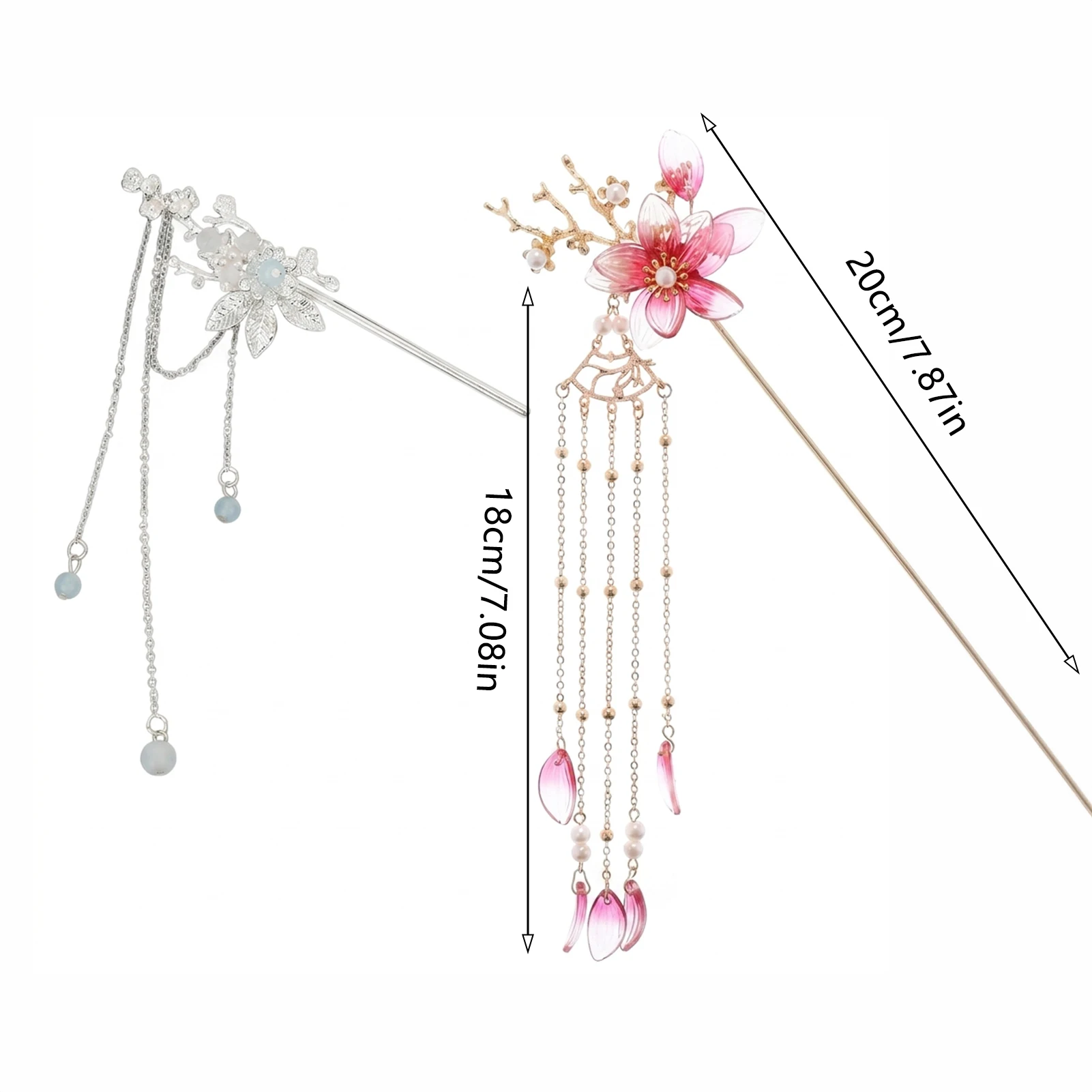 2pcs Vintage Hairpin Set Retro Chinese Style Flower Tassel Hair Sticks Light Luxury Jewelry Headwear Girls Hair Accessories view 6