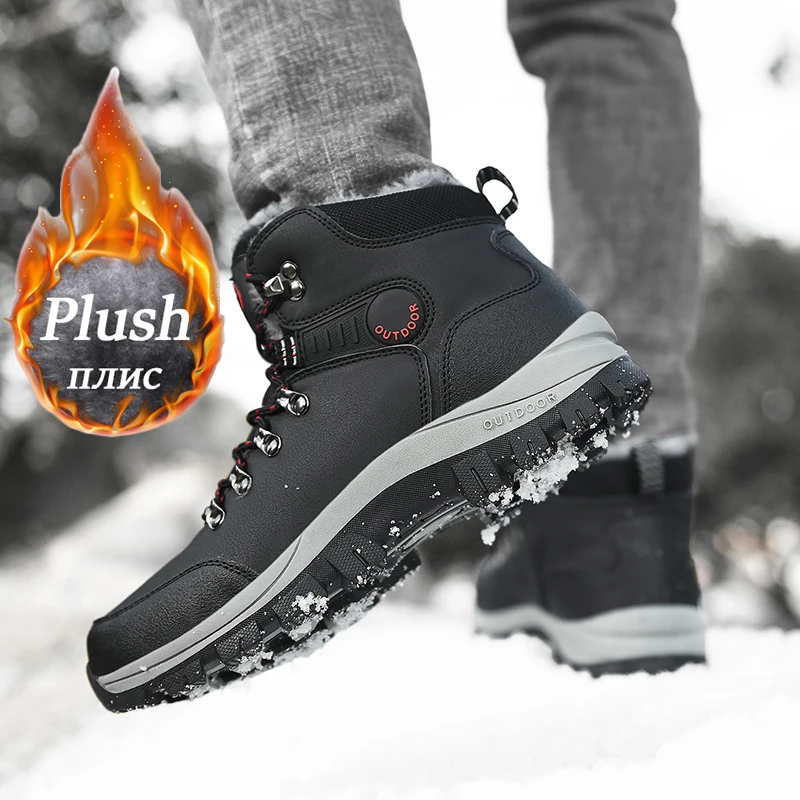 Warm Plus Velvet Men\'s Cotton Shoes Winter Men\'s Boots Windproof Snow Boots Comfortable Men Casual Shoes Non-slip Hiking Boots