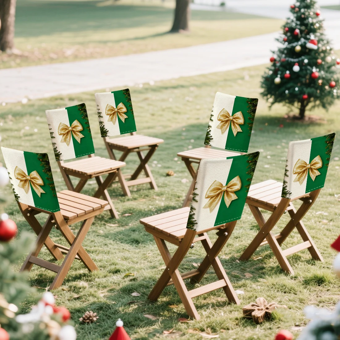 Gilded Christmas Bow Covers Chair Cover Slipcovers Set of 2/4/6 100% Polyester Dining Room Office Banquet Chair Protective Cover