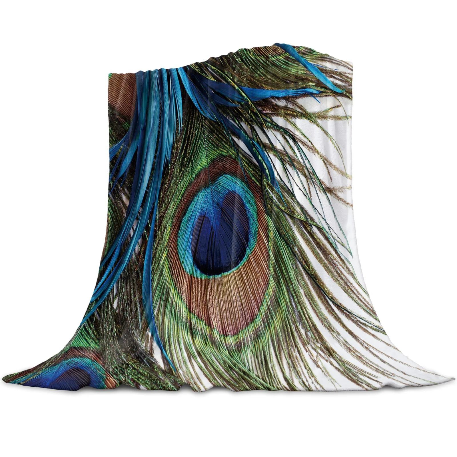 Peacock Feather Art Printed Throw Blanket Flannel Fleece Blankets Warm Soft Throws for Sofa Couch Bed Bedroom Bedspread