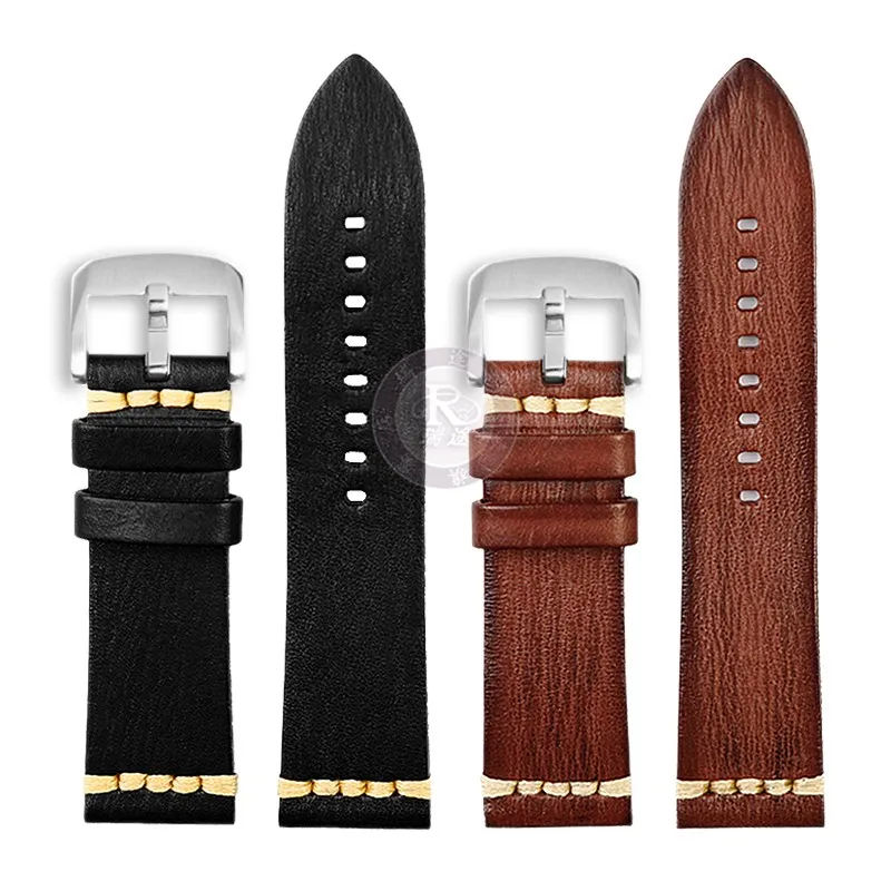 คุณภาพสูง Retro หนังสายนาฬิกาสําหรับ Mido ใหม่ Helmsman M049.526 ทีวี M049 ผู้ชาย Dermis Watchband 20 22 24 มม.สีดําสีเขียวสีฟ้า