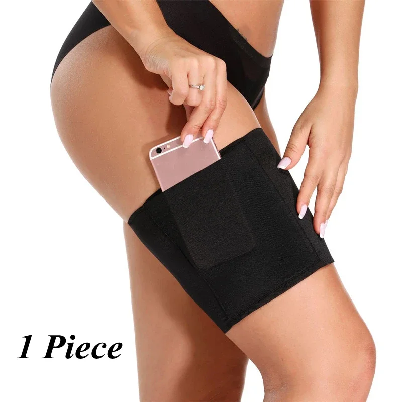 1PC Women Thigh BandsThigh Band Black High Stretch Leg Warmth Invisible Phone Pocket Battery Non-Slip Anti-Friction Thigh Strap