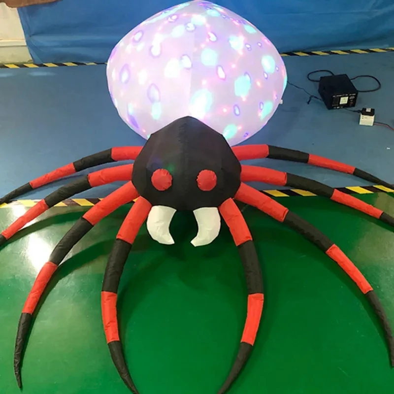 1 Piece 240Cm Giant Spider Inflatable Toys Halloween Outdoor Decoration LED Roating Lights Spider Bar Home Party Decor EU Plug