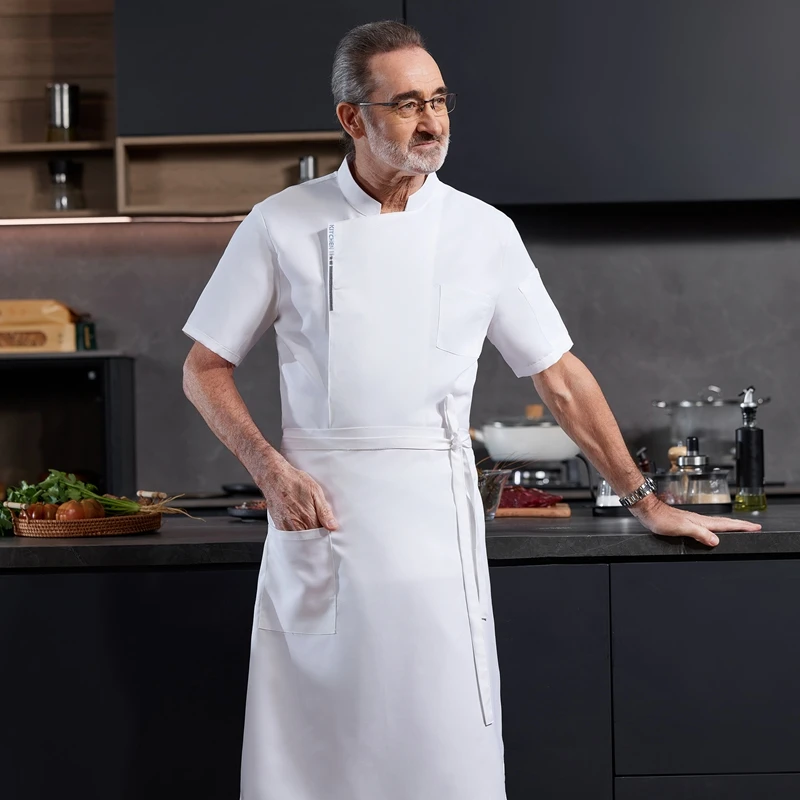 Camisa de Chef para hombre, uniformes de cocinero de restaurante, chaqueta de cocina transpirable, Catering de Hotel, sala de pasteles, servicio de comida, ropa de trabajo de cocina