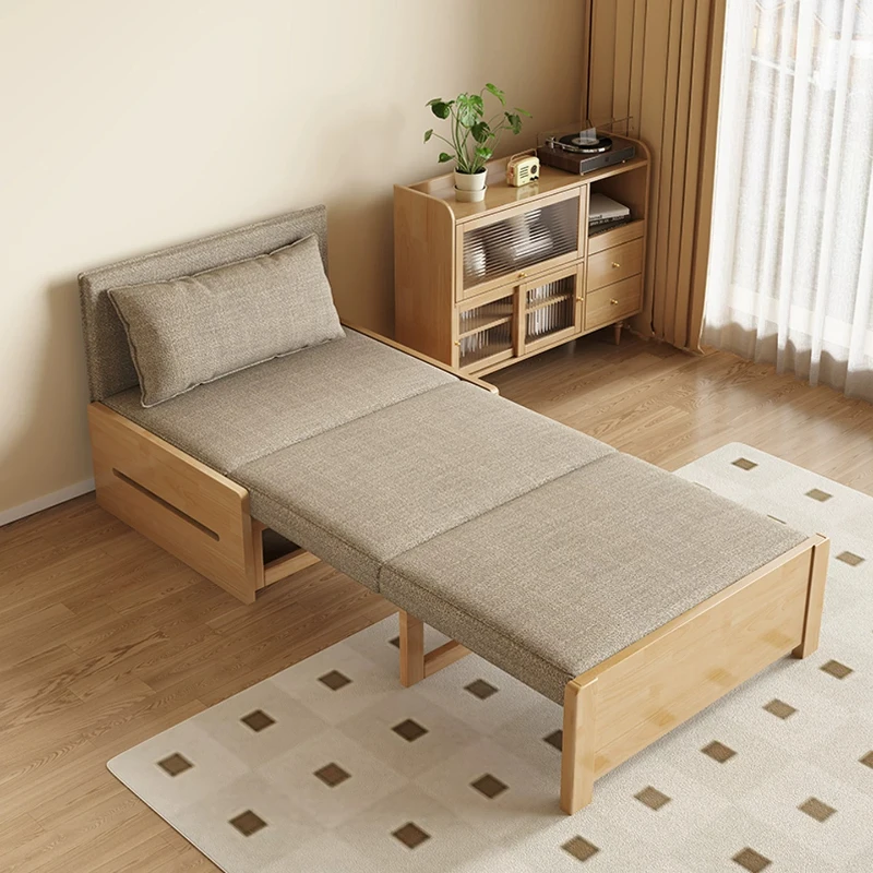 Wooden Single Sofa Bed Single Pull Out Sleeper Folding Couch Multifunctional Convertible Daybed Apartment Bedroom Home Furniture