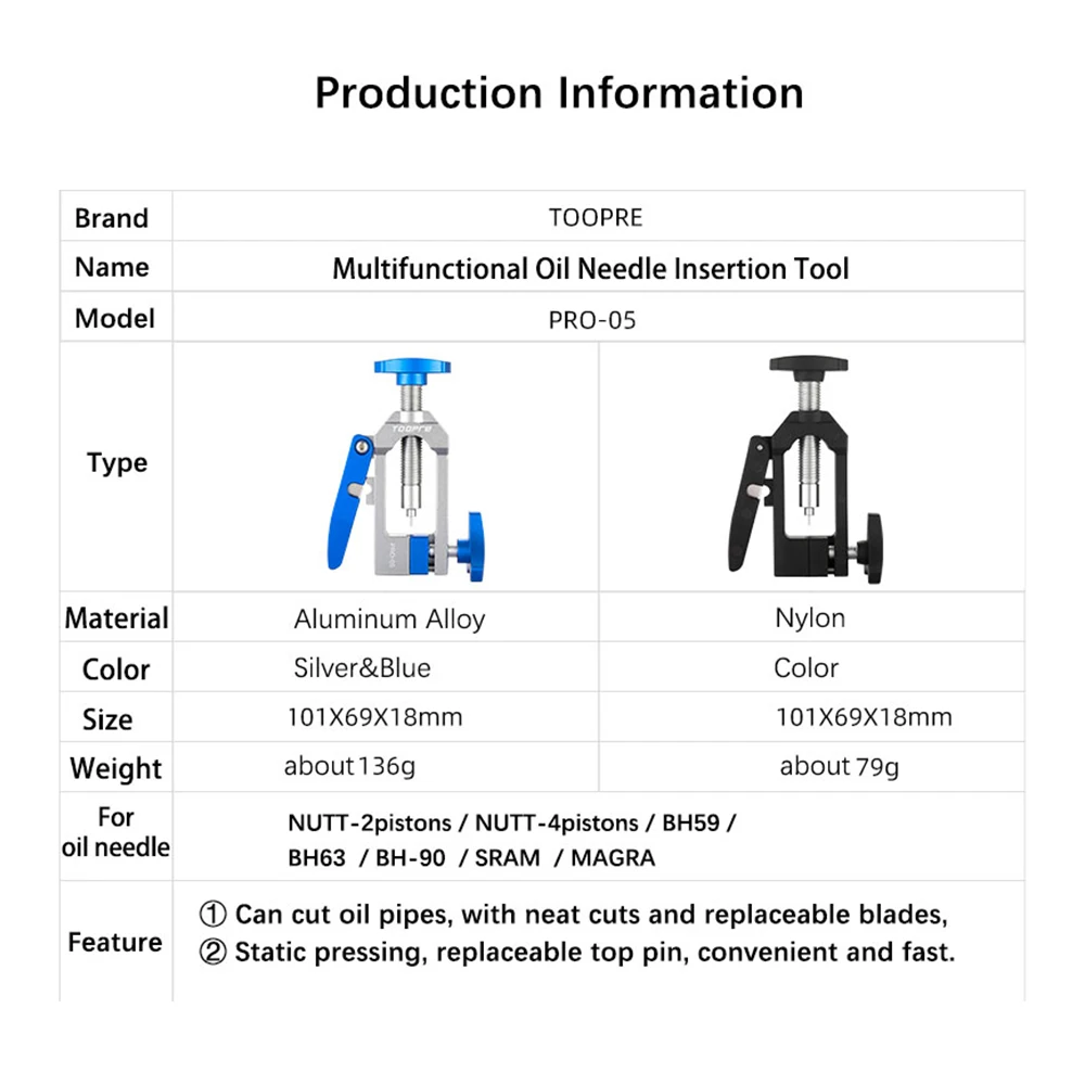 TOOPRE Hydraulic Disc Brake Oil Needle Tools Driver Hose Cutter Cable  Olive Connector Insert For NUTT Y-5 A5-D SRAM BH59 BH90