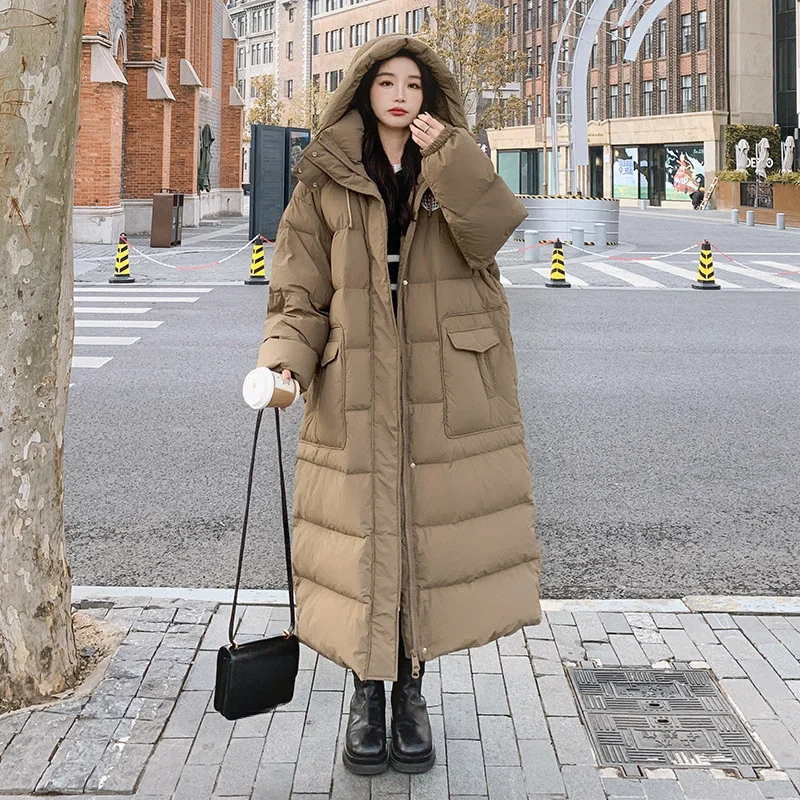 Long Jackets for Women Hooded Coats Down Korean Fashion Prints Down Jacket Windproof Thick Warm Parka Casual Loose Puffer Coats