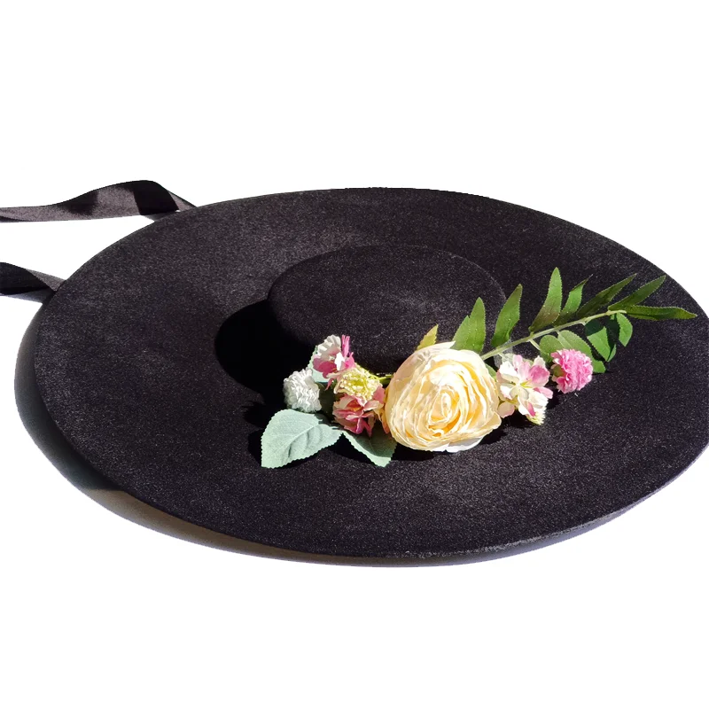Catwalk 15cm Oversized Wool Hat Detachable Flat Top Formal Red Women Fedora Stage Performance Felt Hat Winter Bandage Women