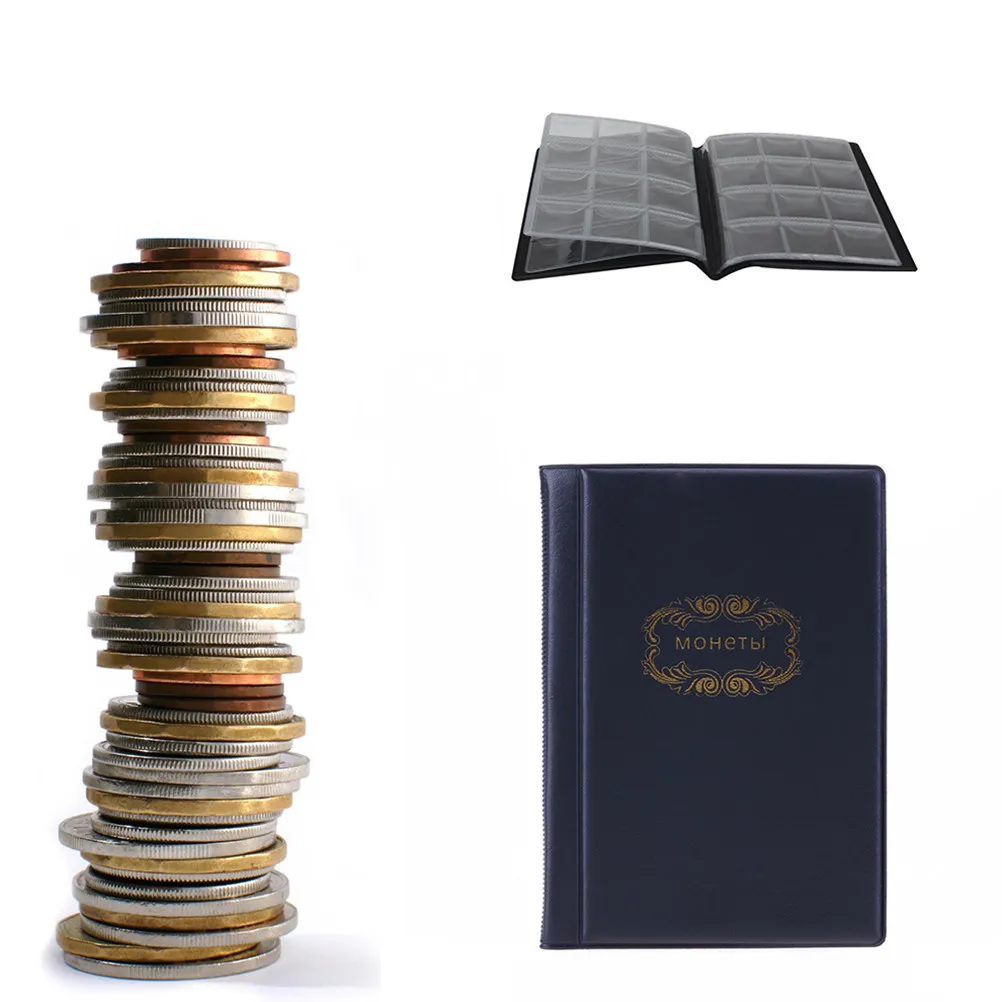 120 Pocket Coin Collection Book Artificial Cover Mini Coin Storage Album Holder Gifts for Collectors Souvenir