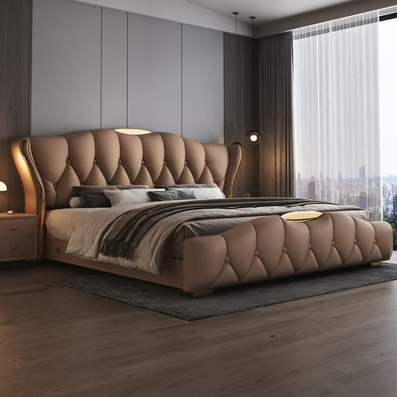 Contact Leather Frame Double Bed King Size Wooden Luxury Twin Double Bed Princess Modern Cama Matrimonial Bedroom Furniture