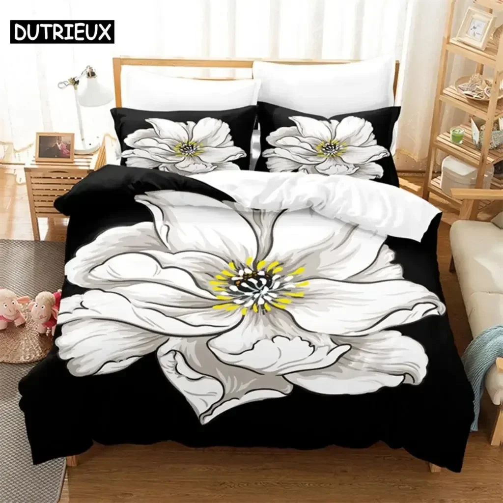 

Pink Flower Queen Comfortable Duvet Quilt Cover Pillowcase Bedding Set Children Bedroom Decoration Home Textile
