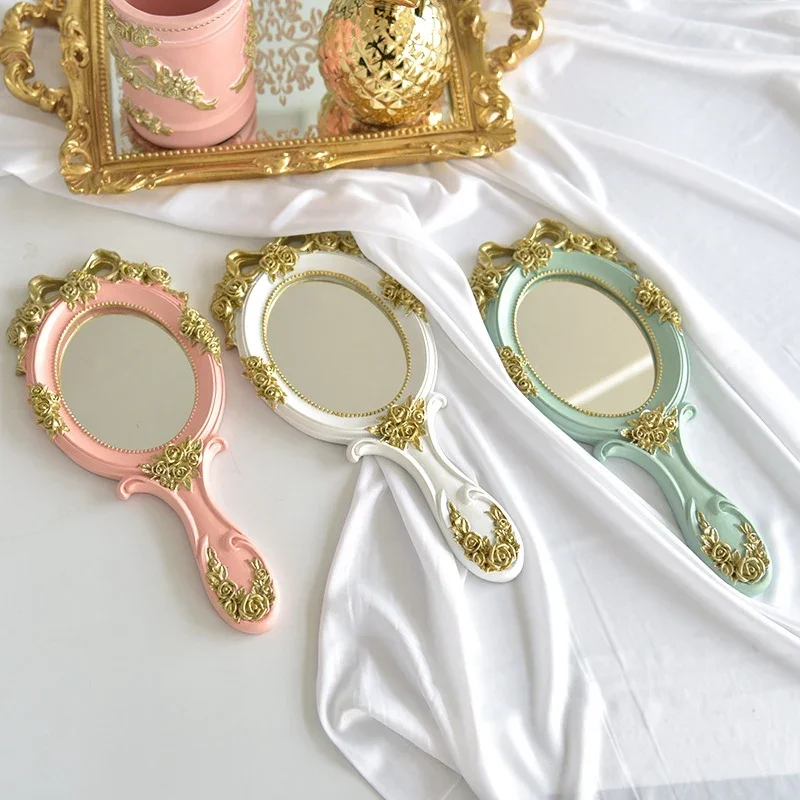 Cute Creative Vintage Hand Mirrors Makeup Vanity Mirror Handheld Cosmetic Mirror with Handle for Gifts