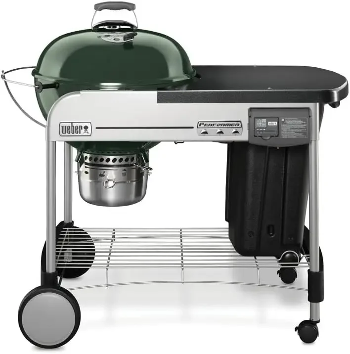 Performer Deluxe Charcoal Grill, 22-Inch, Touch-N-Go Gas Ignition System, Green