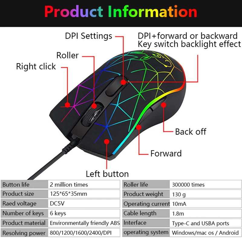 Uالتايلاندية HMO-22 جديد مضيئة السلكية ماوس نوع-C واجهة USB 2400 ديسيبل متوحد الخواص ل أبل هواوي دفتر اللوحي الهاتف