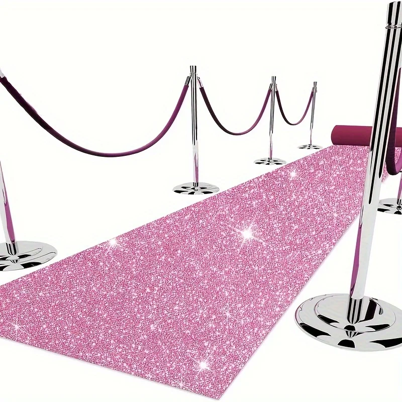 1pc Sparkling Pink Runner Rug, Hand Washable Carpet, Holiday Event Decorative Floor Mat, For Wedding Aisle Party Supplies