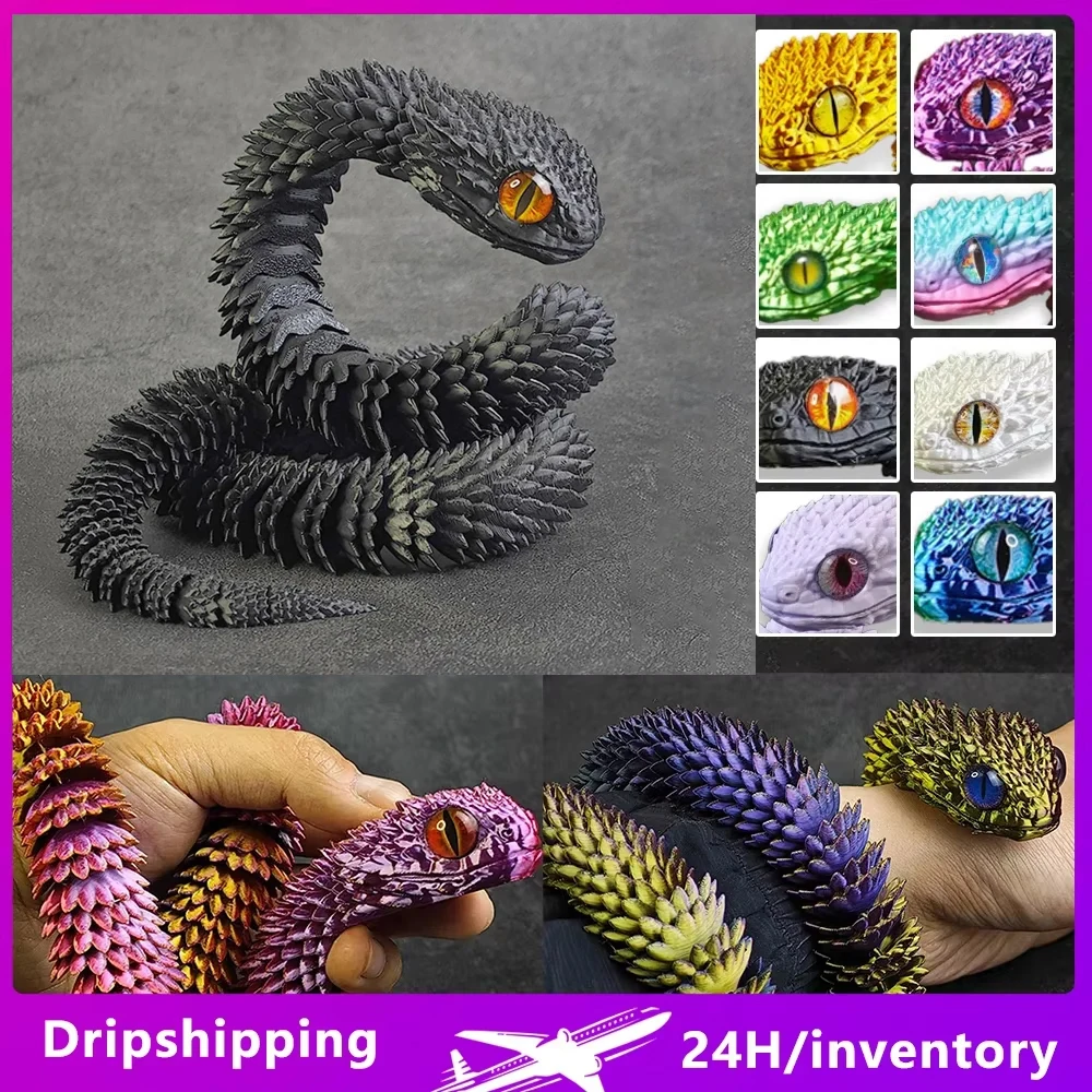 3D Action Figure Printed Snake Articulated Bush Viper Toy-Dragon Snake Integrated Joint Mobility Statue Toys Ornament Home Decor