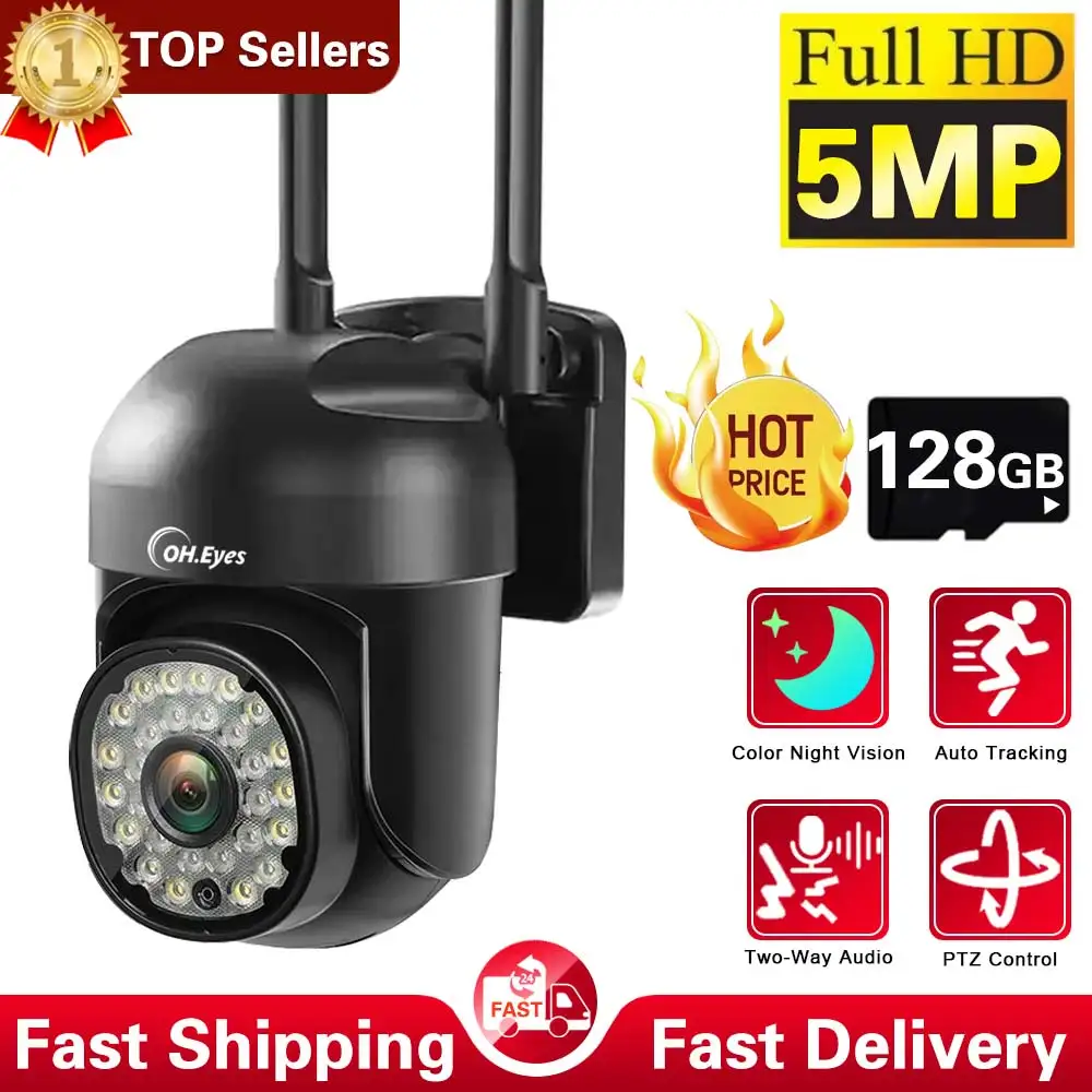 

5MP Mini Baby Monitor Wifi Security Outdoor Black PTZ Auto Tracking Two-Way Audio CCTV Surveillance 360° PTZ Cameras With O-Kam