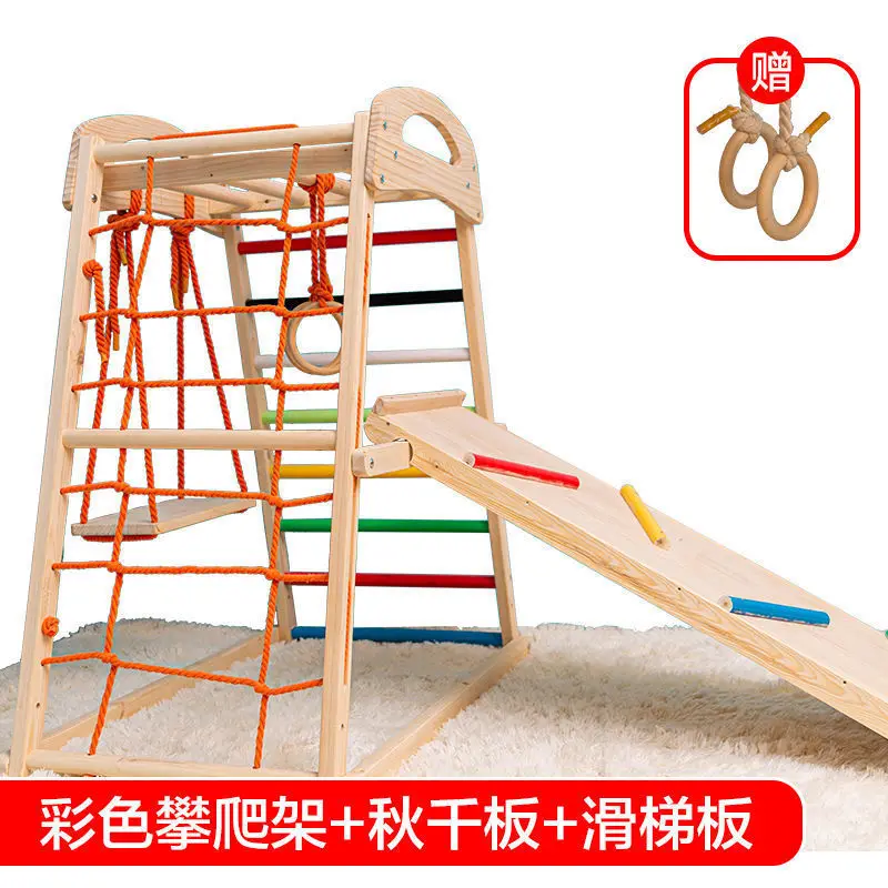 Wooden Climbing Toy-Climbing Frame Wooden-Triangle Small Indoor Playground Climbing Ladder Frame With Slide