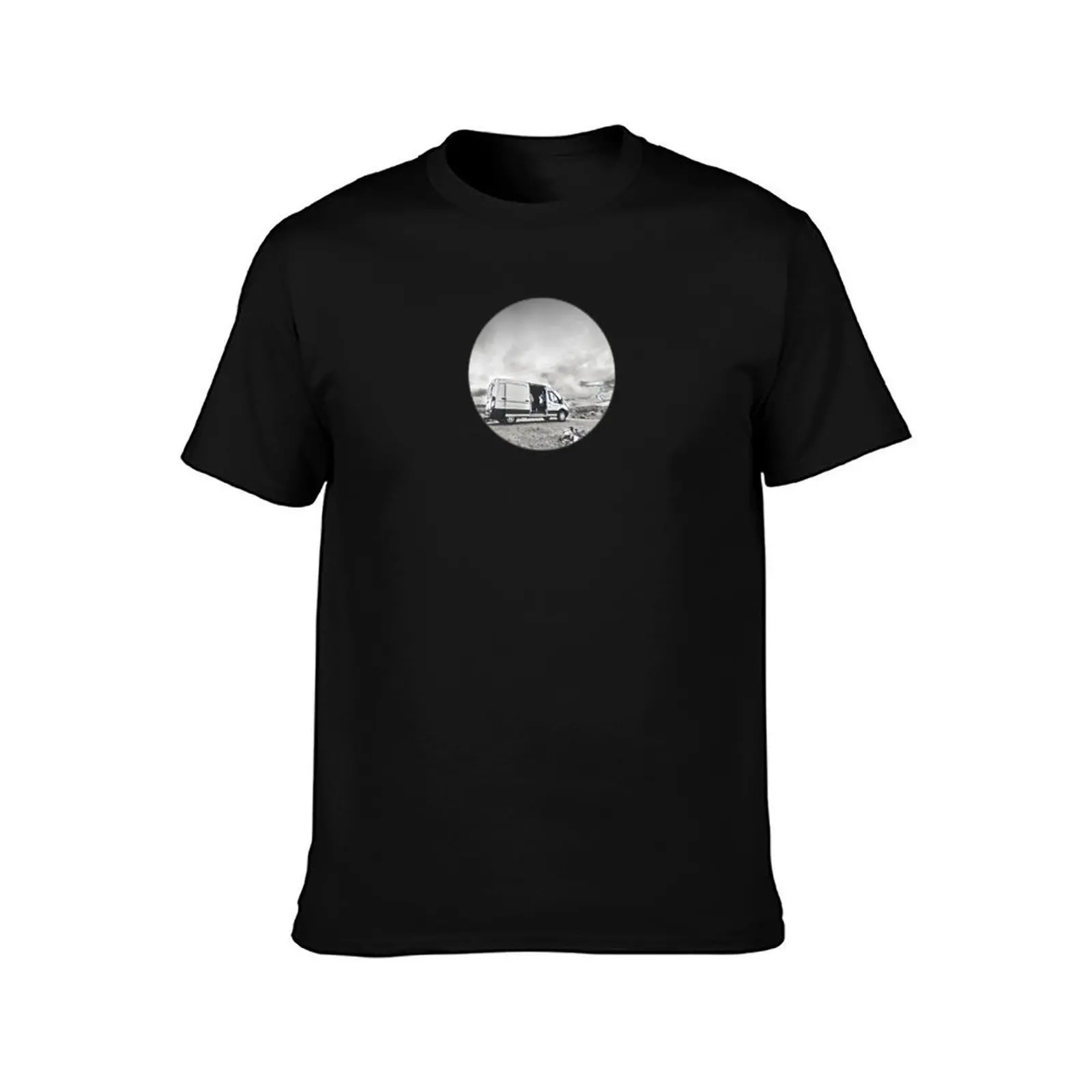Van Life Transit BW Mountains and Clouds Graphite Style T-Shirt Simple Print Design T-Shirt