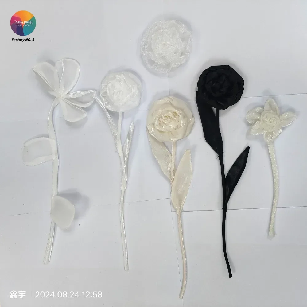 Mesh Pleated Rose Simple Three-dimensional Fabric Flower DIY Plus Pin Brooch Clothes Bag Accessories Accessories