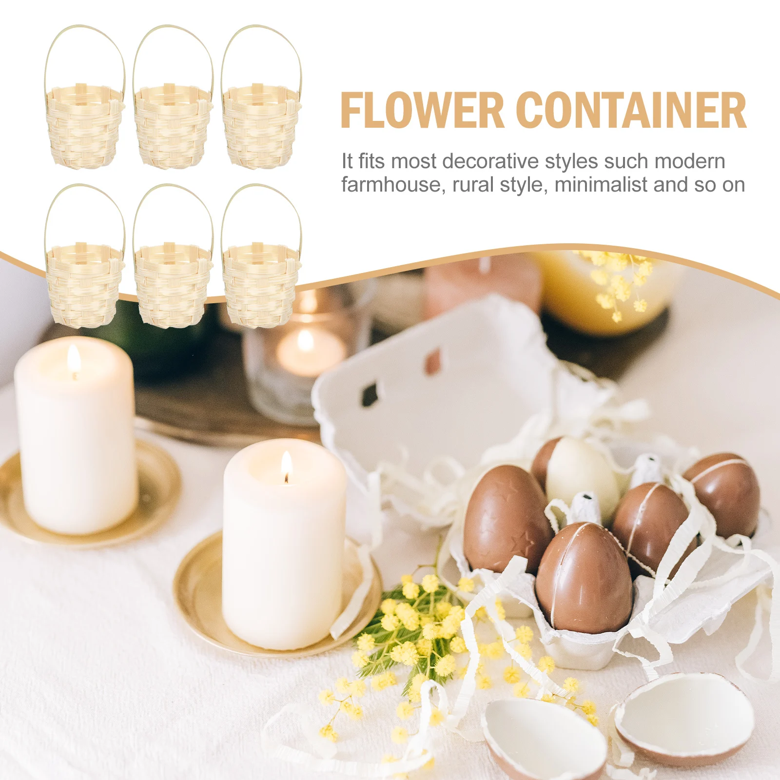 

6Pcs Bamboo Egg Basket Hand-Woven Storage Basket Party Easter Flower Container Flower Container