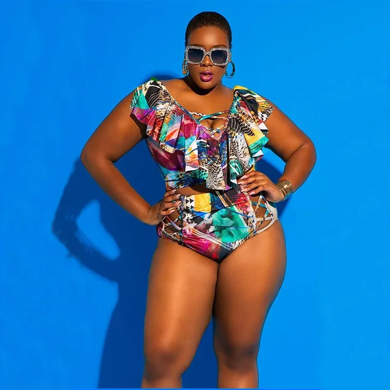 Plus Size Bikini Set Women's Swimming Suit High Waisted Swimsuit Woman African Bathing Suit Two Piece Ruffle Swimwear Badpak 5XL - view 3