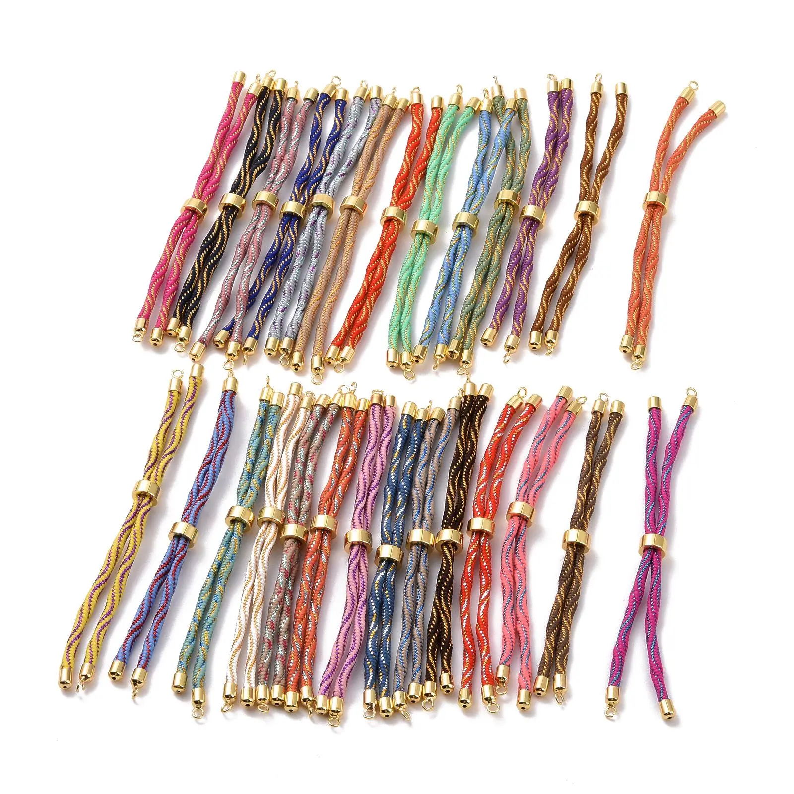 20pcs Nylon Milano Cord Adjustable Slider Bracelet Random Mix Color DIY Connector Charms Bangle Jewelry Making 22~23cm Long