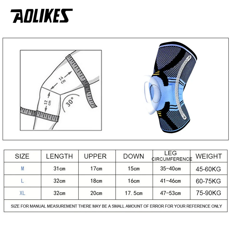 AOLIKES 1 Pair Basketball Running Spring Support Silicon Padded Knee Pads Support Brace Meniscus Patella Protector Sports Safety