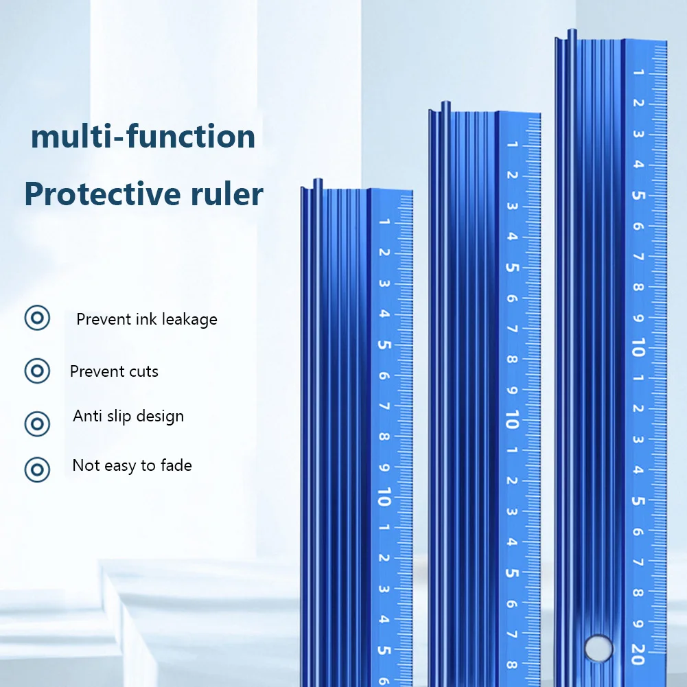 20/30cm Straight Multi-function Ruler Protective Ruler Aluminum Alloy Cutting Drawing Ruler Cutting Rule Gauge Woodworking Tools