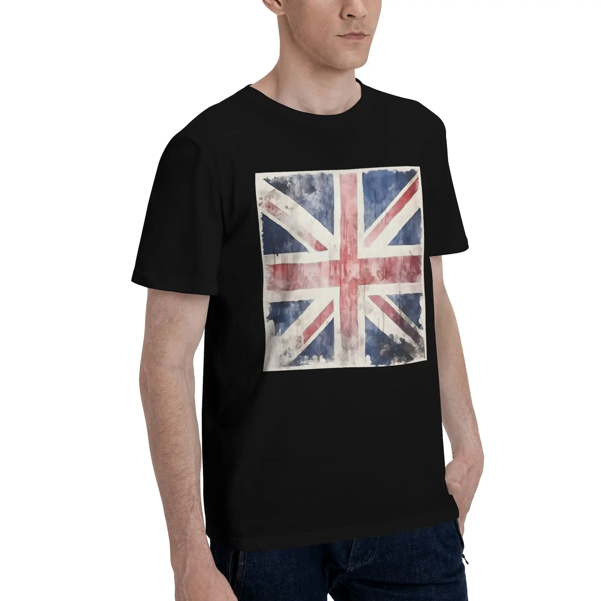 

watercolor Union Jack British flag print Men T-Shirt Oversized T Shirts Men's O-Neck Cotton Tees Short Summer Male