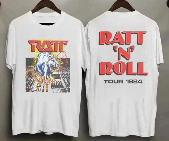 VTG 1984 Ratt N Roll Tour Out Of The Cellar Glam Metal 2 Sided T-Shirt Men Clothing