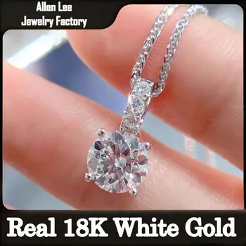 שרשראות תליוני זהב לבן 18 קראט אמיתיות לנשים אירוסין יום נישואין חתונה עגולה Moissanite יהלומים אופנתיים 6 best sales שרשרת זהב לבן 18 קראט - №2