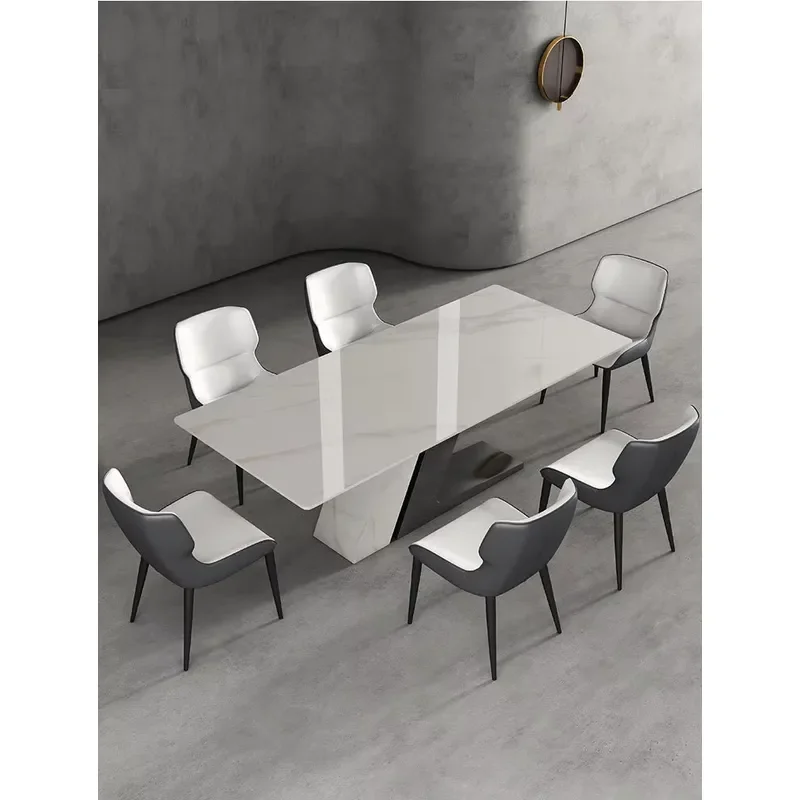 YDSTONE Modern Light Stainless Steel Dining Table Natural Custom Marble Top Rectangular Home Furniture Waterproof