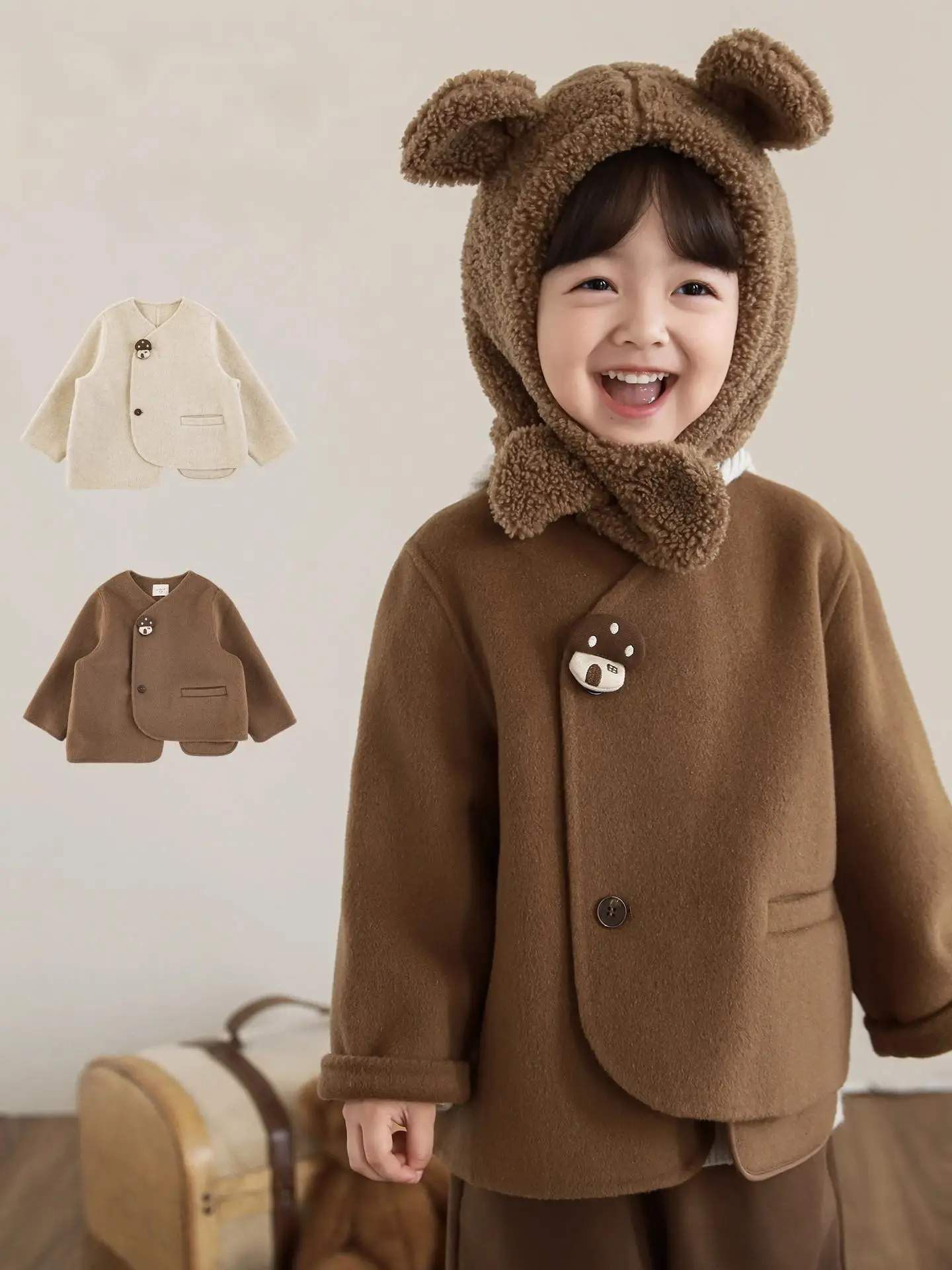 Christmas Girls Wool Blend Set Chic Coat Flowy Pants 2025 Holiday Gift Outfit 1-7Y Winter