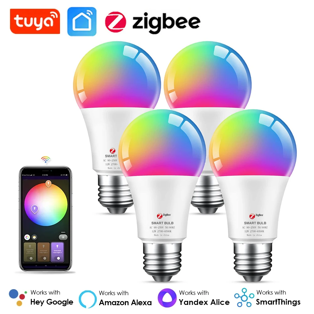 Zigbee 3.0 Led Light bulb RGB+WW+CW E27 Tuya Smart Home Led Lamp 12W Works with Smart Life Ewelink SmartThings Alexa Google Home