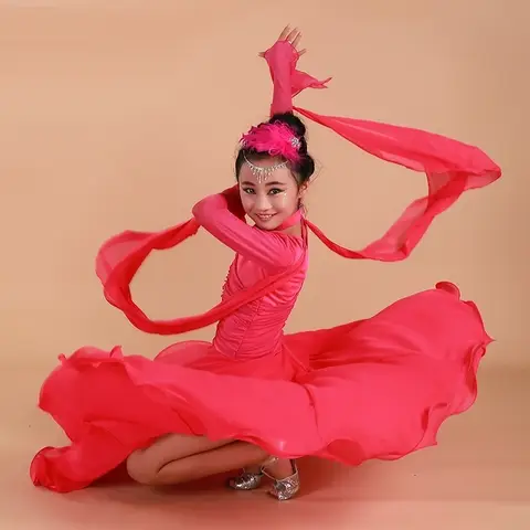 Robe de concours de danse à manches longues pour filles, vêtements de danse pour enfants, robe de Rhstandard, vêtements de danse pour enfants, tango, rumba, samba, flamenco, valse