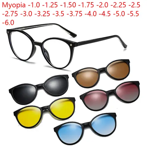 Prescription Glasses Transparent Grey Myopia -0.5 To -10 Cat Eye Magnetic Sunglasses Clip Blue Light Blocking Shortsighted