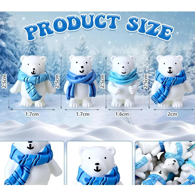 4/8pcs Mini Polar Bear Figurines with Scarf Resin Animal Miniature Micro Landscape Accessories Winter Christmas Home Decoration