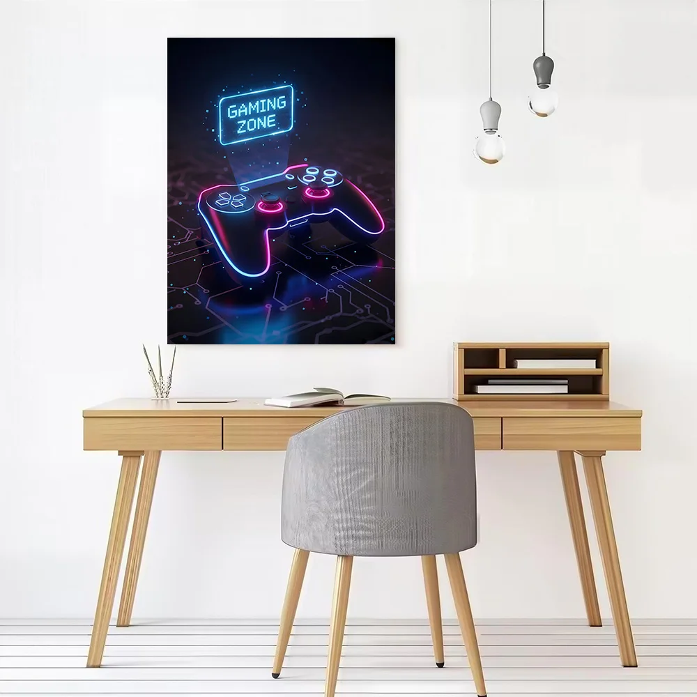 Gaming Cyberpunk Controller – Neon Poster Customizable Printed Canvas Painting for Pictures Wall Art Room Decorating Interior