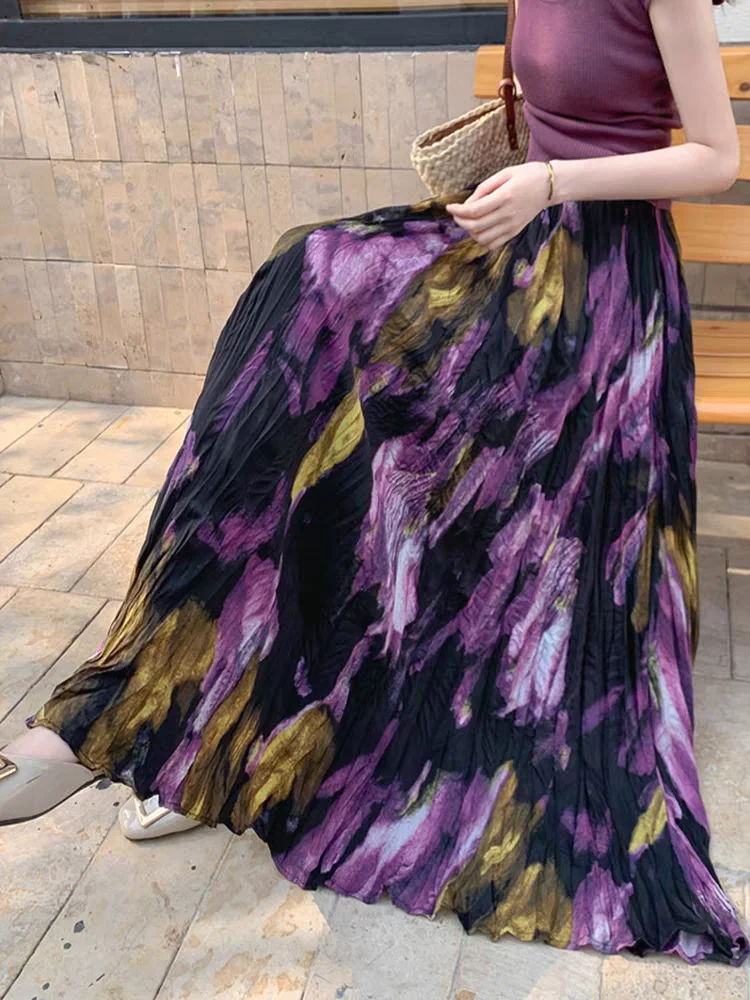 

2025 Boho Floral Print Maxi Skirt Women High Waist A-Line Summer Skirt for Vacations & Beach