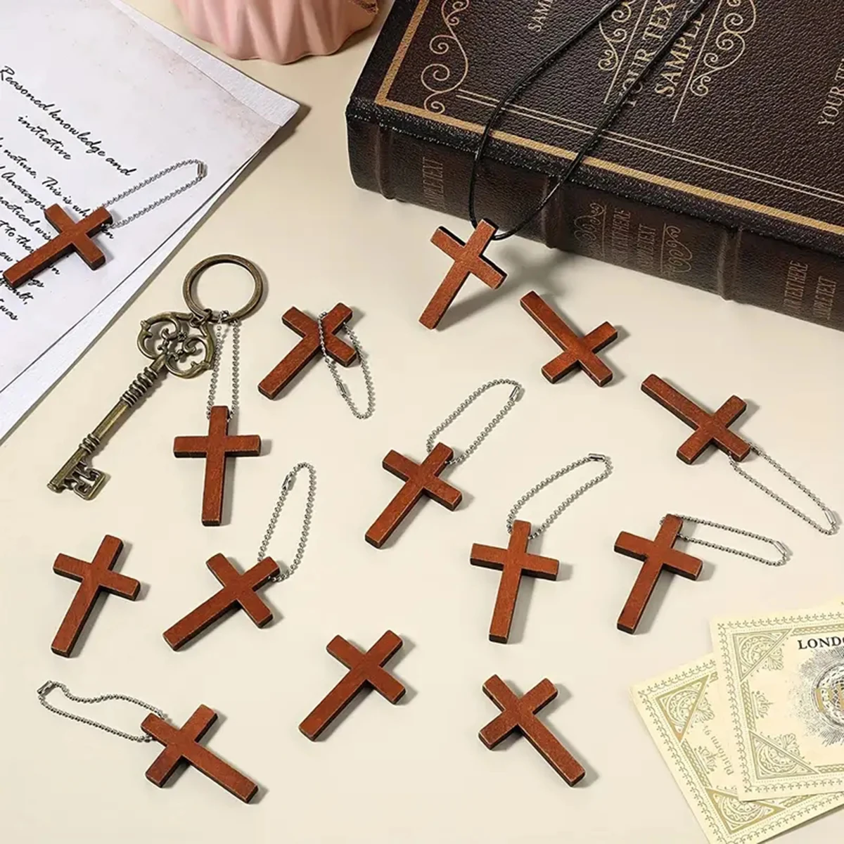 15/25/35/45pcs Mini Wooden Cross, Mini Wooden Cross For Craft Making, DIY Keychain Necklace Bracelet Jewelry Accessories