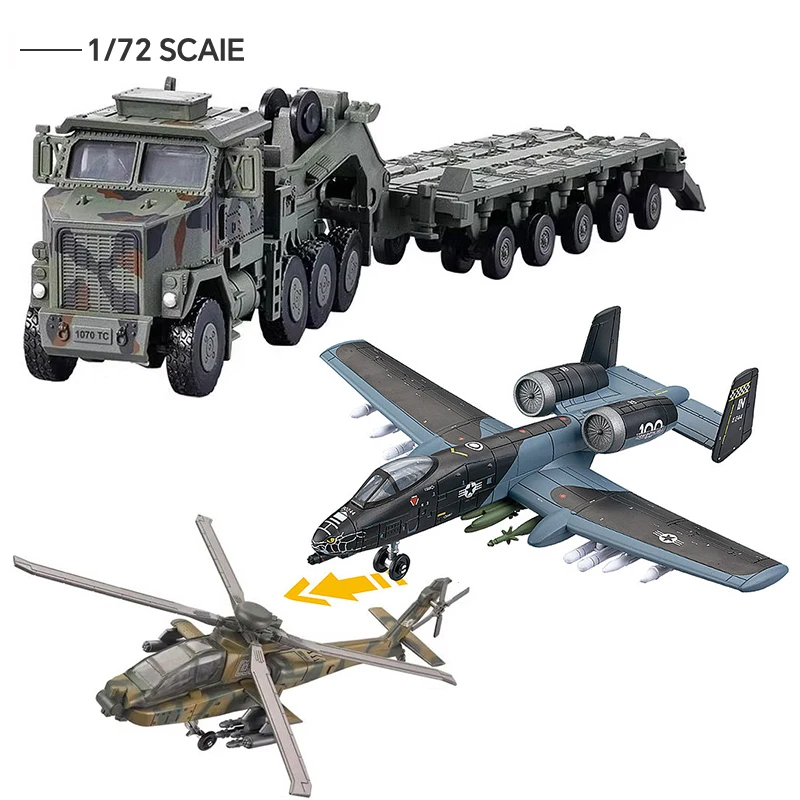 

1/72 Military Model US Army A-10 Warcraft M1070 Car+M1A2 Abrams Main Battle Tank AH-64 Apache Copter Fighter Collection Toy