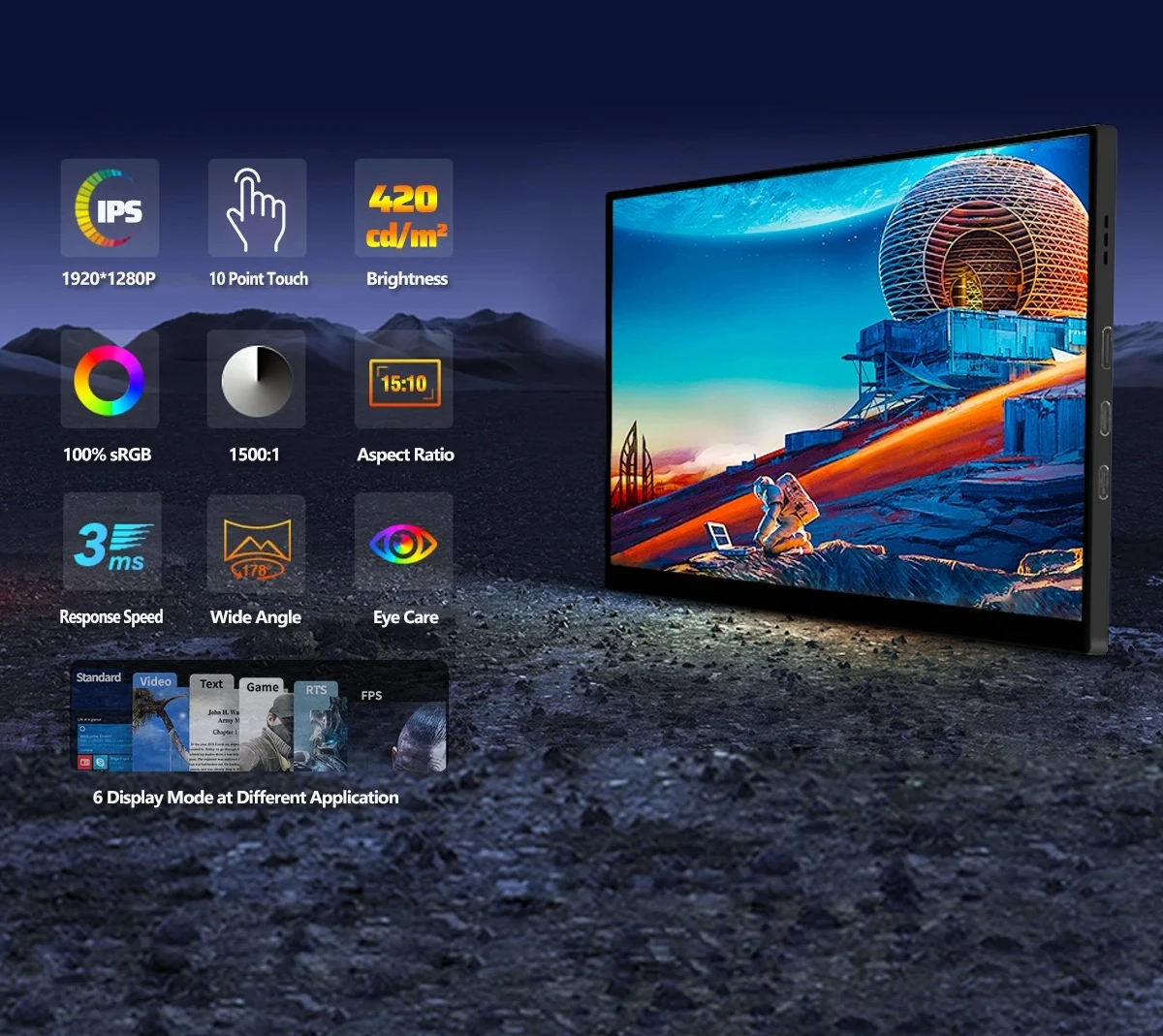 10.5 pouces 1920*1280P FHD 100% sRGB IPS écran tactile Portable sous moniteur pour Switch, PS5, Raspberry Pi, ordinateur Portable