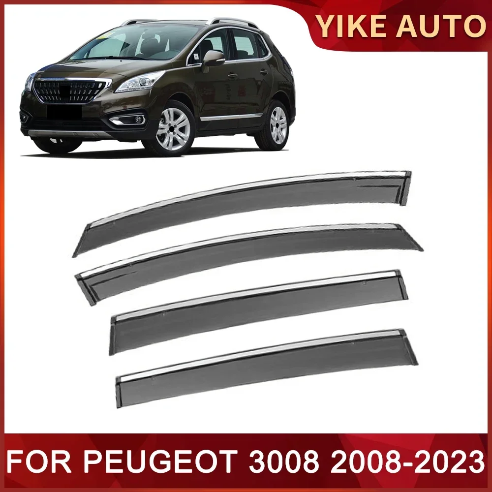 For PEUGEOT 3008 2008-2023 Car Window Sun Rain Shade Visors Shield Shelter Protector Cover Trim Frame Sticker